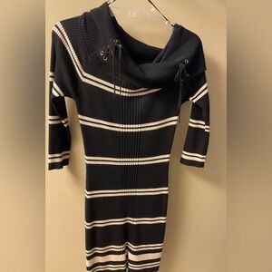 Pink Rose Black and Tan Striped Cowl Neck Sweater